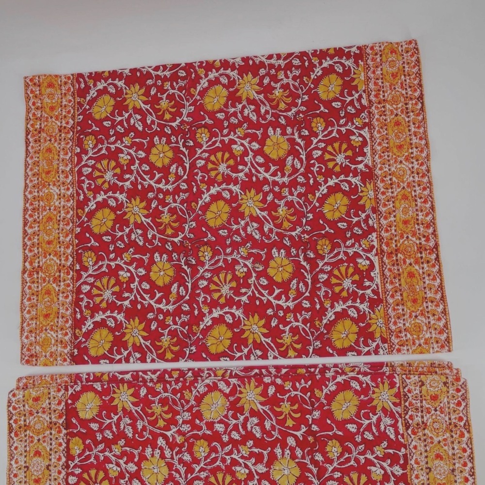 Pottery Barn Scarlett Red Floral Cotton Placemats Set of 6 Block Print 14x20 B